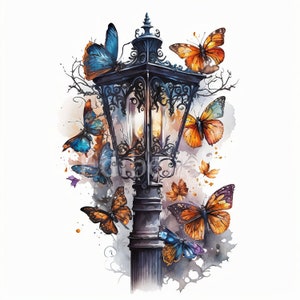 Schmetterling Lampe | 10er Set | Clipart-Bundle | Hochwertige JPEGs | Transparente PNGs | Digitaler Download | Druckbare Kunst | KOSTENLOSE KOMMERZIELLE NUTZUNG