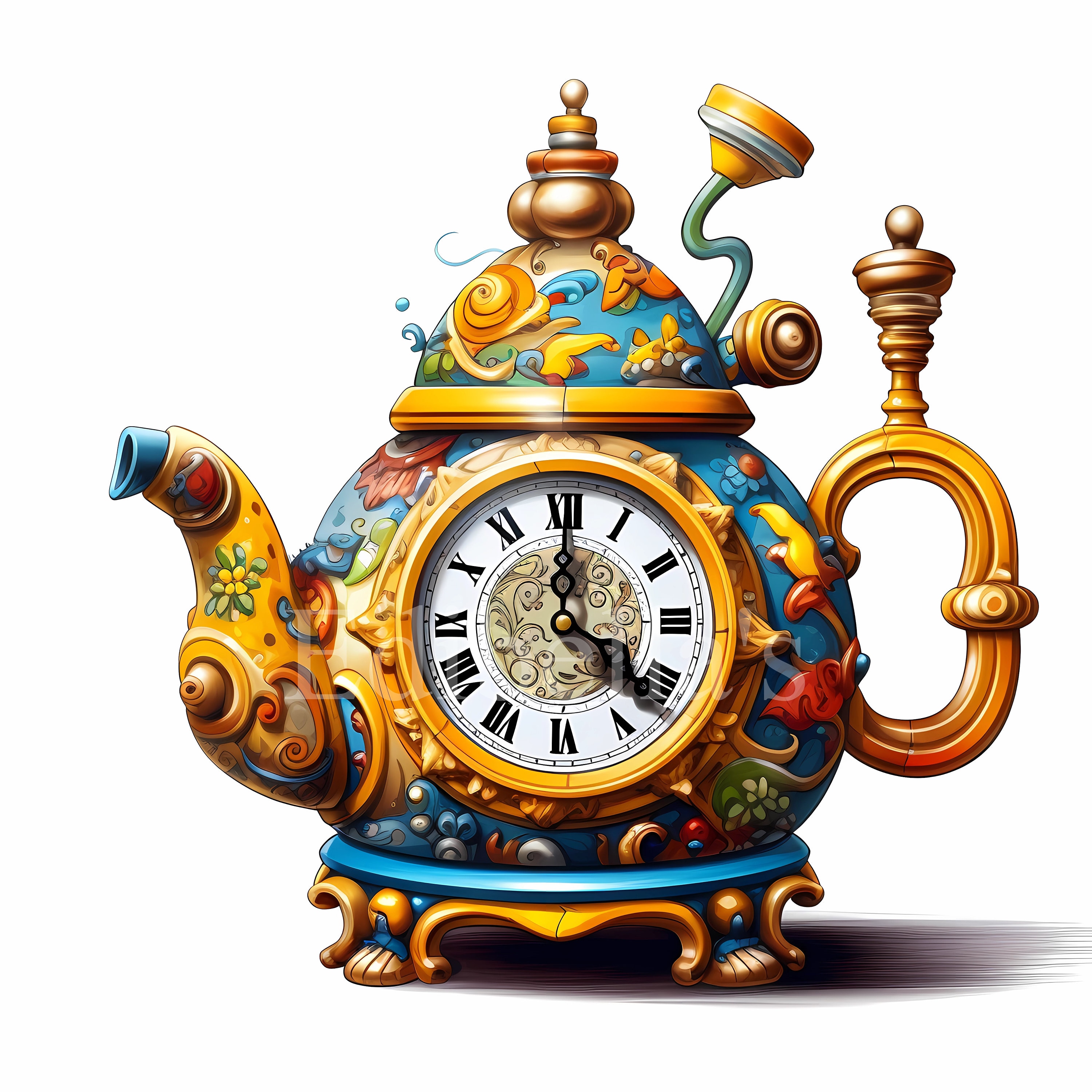 Teapot Clock Set of 10 Clipart Bundle High Quality Jpegs Etsy Australia