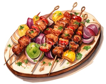 Kebab | Set of 10 | Clipart Bundle | High Quality 300 dpi JPEGs and 300 dpi Transparent PNGs | Digital Download | FREE COMMERCIAL USE