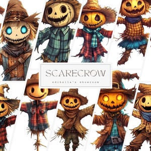 Scarecrow | Set of 12 | Clipart Bundle | 300 DPI JPEGs | 300 DPI Transparent PNGs | Digital Download | Free Commercial Use | Halloween Art