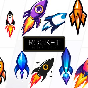Rocket | Set of 12 | Clipart Bundle | 300 DPI JPGs | 300 DPI Transparent PNGs | Digital Download | Free Commercial Use | Space Ship Shuttle