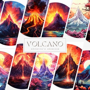 Volcano | Set of 12 | Clipart Bundle | 300 DPI JPGs | 300 DPI Transparent PNGs | Digital Download | Free Commercial Use | Digital Art