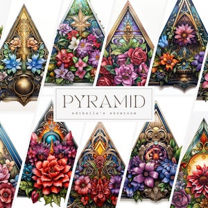 Bloemenpiramide | Set van 12 | Clipartbundel | 300 DPI JPEG's | 300 DPI transparante PNG's | Digitale download | Gratis commercieel gebruik