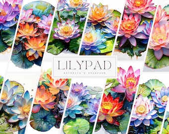 Lilypad / Conjunto de 12 / Paquete de imágenes prediseñadas / JPEG de 300 DPI / PNG transparentes de 300 DPI / Descarga digital / Uso comercial gratuito / Arte digital