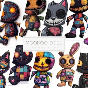 Voodoo Doll | Set of 12 | Clipart Bundle | 300 DPI JPEGs | 300 DPI Transparent PNGs | Digital Download | Free Commercial Use | Halloween Art
