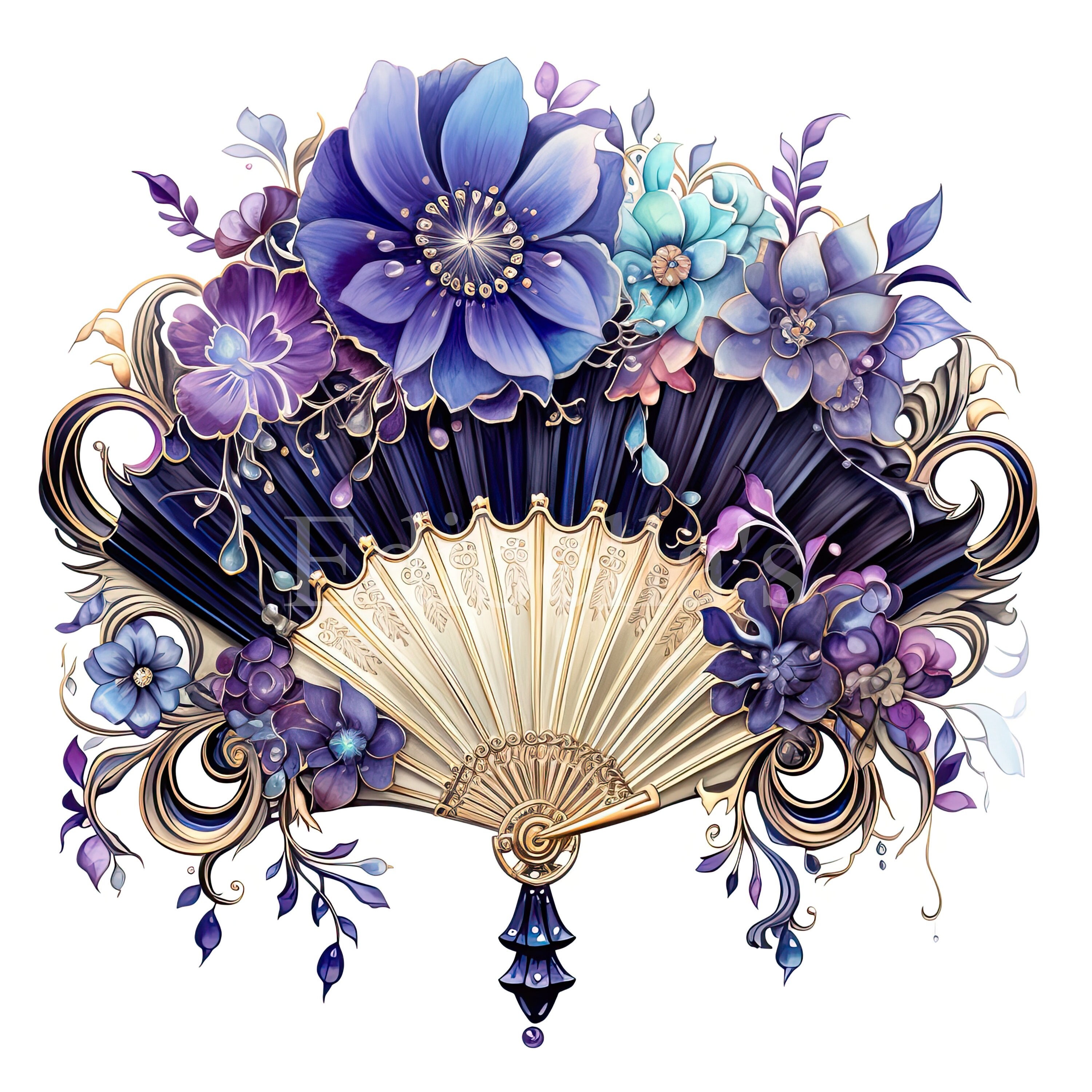 Floral Fan | Set of 10 | Clipart Bundle | 300 DPI High Quality JPEGs | 300 DPI Transparent PNG | Digital Download | Free Commercial Use