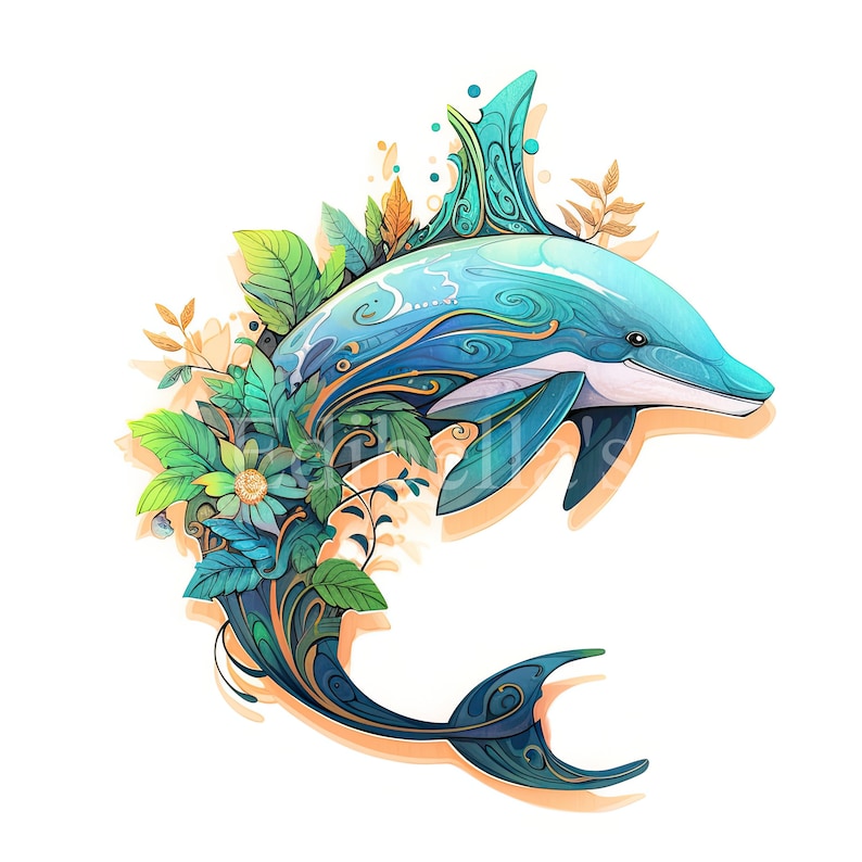 Dolphin | Set of 10 | Clipart Bundle | High Quality 300 dpi JPEGs and 300 dpi Transparent PNGs | Digital Download | FREE COMMERCIAL USE image 4