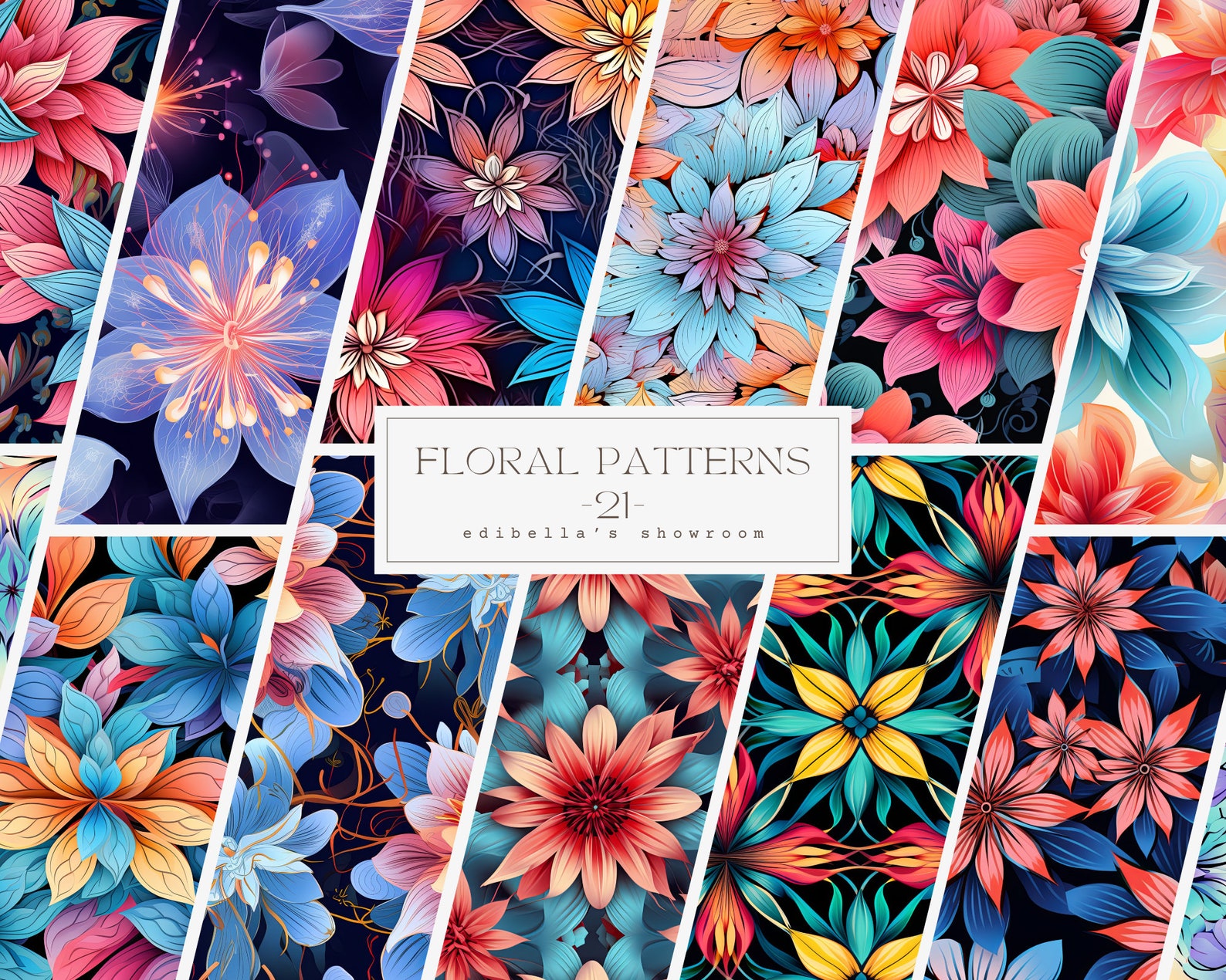 Floral Patterns 21 | Set of 12 | Seamless Digital Paper Bundle | 300 ...