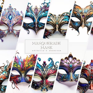 Maskerade Maske | 12er-Set | Clipart-Bundle | 300 DPI JPEGs | 300 DPI transparente PNGs | Digitaler Download | Kommerzielle Nutzung | Party