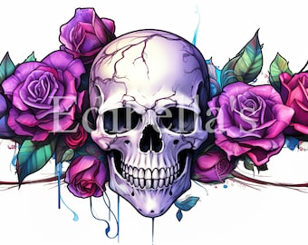 Floral Skull Banner Sublimation Clipart 6 | 300 DPI JPEG | Transparent PNG | 5824 x 3264 Pixels | 19.41 x 10.88 Inches | Digital Download