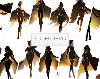 Superhero | Set of 12 | Clipart Bundle | 300 DPI JPGs | 300 DPI Transparent PNGs | Digital Download | Free Commercial Use | Girl with Cape