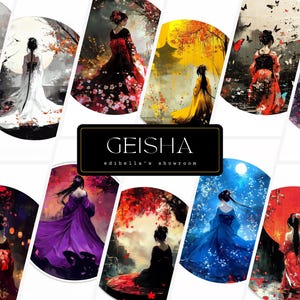 Geisha | Set of 12 | Clipart Bundle | 300 DPI JPGs | 300 DPI Transparent PNGs | Digital Download | Free Commercial Use | Japan Digital Art
