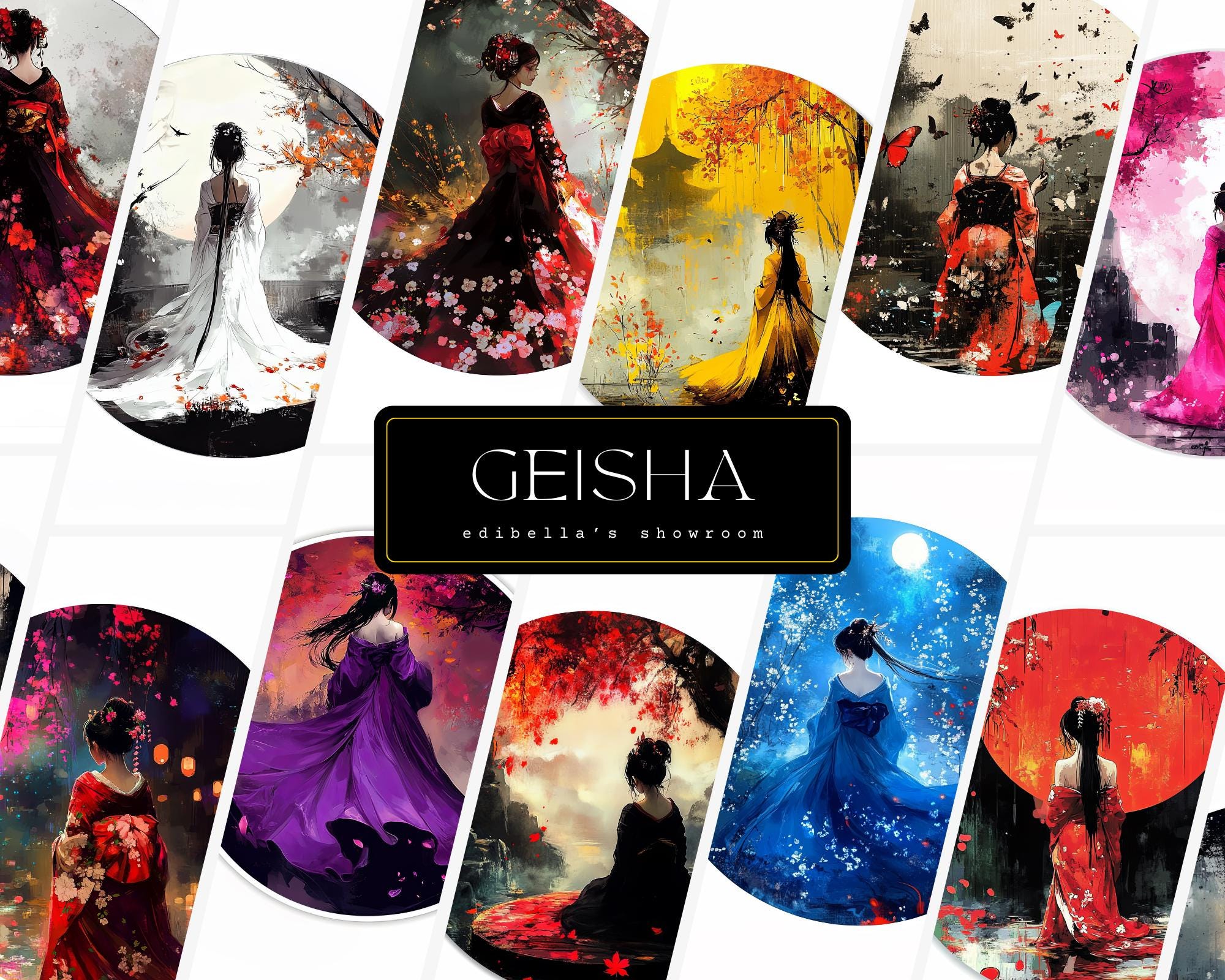 Geisha | Set of 12 | Clipart Bundle | 300 DPI Jpgs | 300 DPI ...