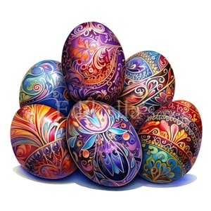 Huevos de Pascua / Conjunto de 10 / Paquete de imágenes prediseñadas / JPEG de 300 DPI y PNG transparentes / Descarga digital / Uso comercial gratuito / Arte decorativo del huevo