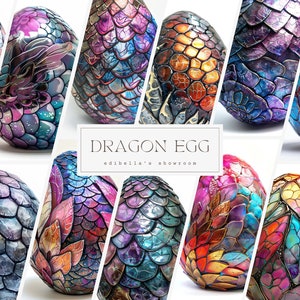 Huevo de Dragón / Conjunto de 12 / Paquete de imágenes prediseñadas / JPEG de 300 DPI / PNG transparentes de 300 DPI / Descarga digital / Uso comercial gratuito / Arte digital