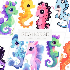 Seahorse | Set of 12 | Clipart Bundle | 300 DPI JPEGs | 300 DPI Transparent PNGs | Digital Download | Free Commercial Use | Cute Seahorse