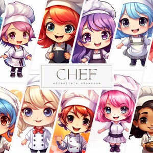 Chef-kok | Set van 12 | Clipartbundel | 300 DPI JPEG's | 300 DPI transparante PNG's | Digitale download | Gratis commercieel gebruik | Voedselindustrie