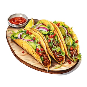 Taco | Set of 10 | Clipart Bundle | High Quality 300 dpi JPEGs and 300 dpi Transparent PNGs | Digital Download | FREE COMMERCIAL USE