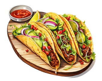 Taco | Set of 10 | Clipart Bundle | High Quality 300 dpi JPEGs and 300 dpi Transparent PNGs | Digital Download | FREE COMMERCIAL USE