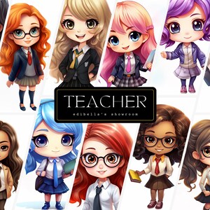 Lehrerin | 12er-Set | Clipart-Bundle | 300 DPI JPGs | 300 DPI transparente PNGs | Digitaler Download | Kommerzielle Nutzung | Glücklicher Lehrer