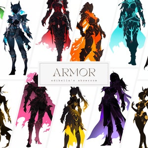 Girl in Armor Silhouette | Set of 12 | Clipart Bundle | 300 DPI JPGs | 300 DPI Transparent PNGs | Digital Download | Free Commercial Use