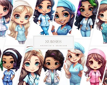 Nurse | Set of 12 | Clipart Bundle | 300 DPI JPEGs | 300 DPI Transparent PNGs | Digital Download | Free Commercial Use | Hospital Healthcare