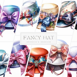 Cappello fantasia / Set di 12 / Pacchetto Clipart / JPEG 300 DPI / PNG trasparenti 300 DPI / Download digitale / Uso commerciale gratuito / Cappello con nastro