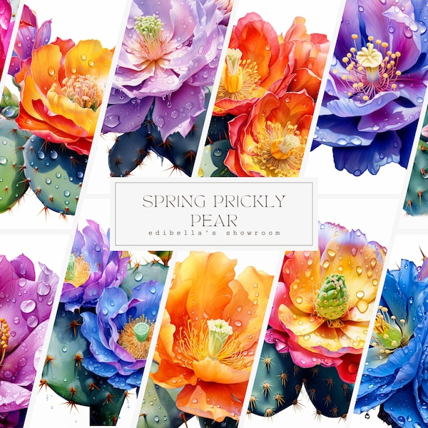 Spring Prickly Pear Blossom | Set of 12 | Clipart Bundle | 300 DPI JPEGs | 300 DPI Transparent PNGs | Digital Download | Free Commercial Use