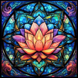 Lotus-mandala | Set van 10 | Clipart-bundel | PNG's JPEG's van hoge kwaliteit | Digitaal downloaden | GRATIS COMMERCIEEL GEBRUIK | Regenboog bloemen gebrandschilderd glas