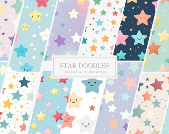 Star Doodles | Set of 12 | Seamless Digital Paper Bundle | 300 DPI High Quality JPEGs | Digital Download | Free Commercial Use | Printable