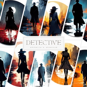 Detective | Set of 12 | Clipart Bundle | 300 DPI JPGs | 300 DPI Transparent PNGs | Digital Download | Free Commercial Use | Noir Digital Art