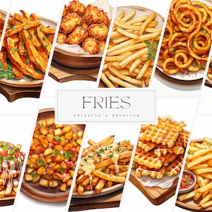 Batatas Fritas | Conjunto de 12 | Pacote de clipart | JPEGs de 300 DPI | PNGs transparentes de 300 DPI | Download Digital | Uso comercial gratuito | Arte Alimentar
