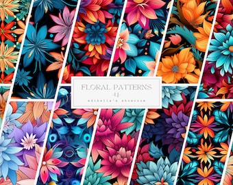Floral Patterns 4 | Set of 12 | Seamless Digital Paper Bundle | 300 DPI High Quality JPEGs | Digital Download | Free Commercial Use