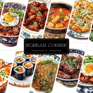 Koreaanse keuken | Set van 12 | Clipartbundel | 300 dpi jpeg's en transparante png's | Digitale download | Digitale foodkunst | Gratis commercieel gebruik