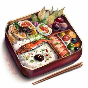 Bento Box / Set di 10 / Pacchetto Clipart / JPEG di alta qualità / Download digitale / Stampabile / USO COMMERCIALE GRATUITO / Arte del cibo per il pranzo giapponese