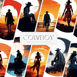 Cowboy-veedrijfster | Set van 12 | Clipartbundel | 300 DPI JPG's | 300 DPI transparante PNG's | Digitale download | Gratis commercieel gebruik | Digitale kunst
