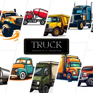 Truck | Set of 12 | Clipart Bundle | 300 DPI JPGs | 300 DPI Transparent PNGs | Digital Download | Free Commercial Use | Cartoon Truck Logo