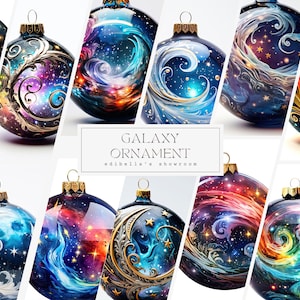 Galaxy Christbaumkugel | 12er Set | Clipart-Bundle | 300 DPI JPEGs | 300 DPI transparente PNGs | Digitaler Download | Kostenlose kommerzielle Nutzung