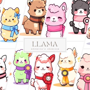 ラマ | 12 個セット | クリップアート バンドル | 300 DPI JPEG | 300 DPI 透明 PNG | デジタル ダウンロード | 商用利用無料 | かわいいラマ