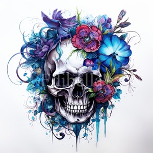 Floral Skull Sublimation Clipart 2 | 300 DPI JPEG | Transparent PNG | 4096 x 4096 Pixels | 13.65 x 13.65 Inches | Digital Download