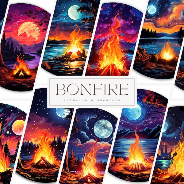 Bonfire | Set of 12 | Clipart Bundle | 300 DPI JPGs | 300 DPI Transparent PNGs | Digital Download | Free Commercial Use | Digital Art