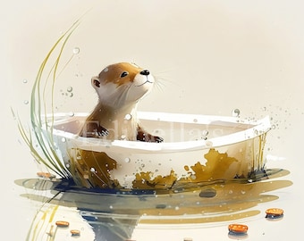 Otter on a Boat | Set of 10 | Clipart Bundle | High Quality JPEGs | Digital Download | Printable | FREE COMMERCIAL USE | Cute Funny Animals