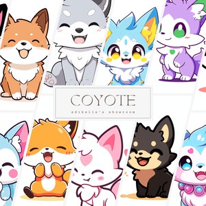 Coyote | Set of 12 | Clipart Bundle | 300 DPI JPEGs | 300 DPI Transparent PNGs | Digital Download | Free Commercial Use | Cute Happy Coyote