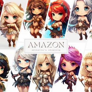 Amazone | Set van 12 | Clipartbundel | 300 DPI JPEG's | 300 DPI transparante PNG's | Digitale download | Gratis commercieel gebruik | Amazone krijger