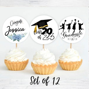 Printed Custom cupcake toppers,Graduation Cake Decoration,Cupcake Toppers for Graduation Party,Graduation 2024 - Set of 12