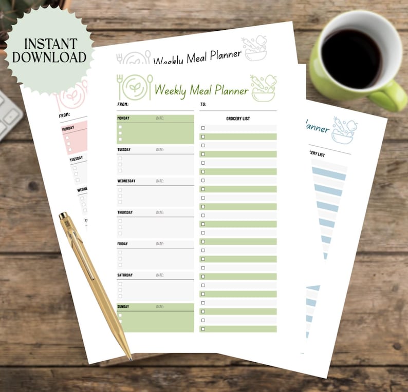 Printable Weekly Meal Planner and Shopping List,instant Download Plan ...