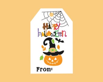 Set of 20 Halloween Gift Tags,Personalized Halloween Tags,Halloween Party Favor Tags,Kids Halloween Gift Tags, Happy Halloween Gift