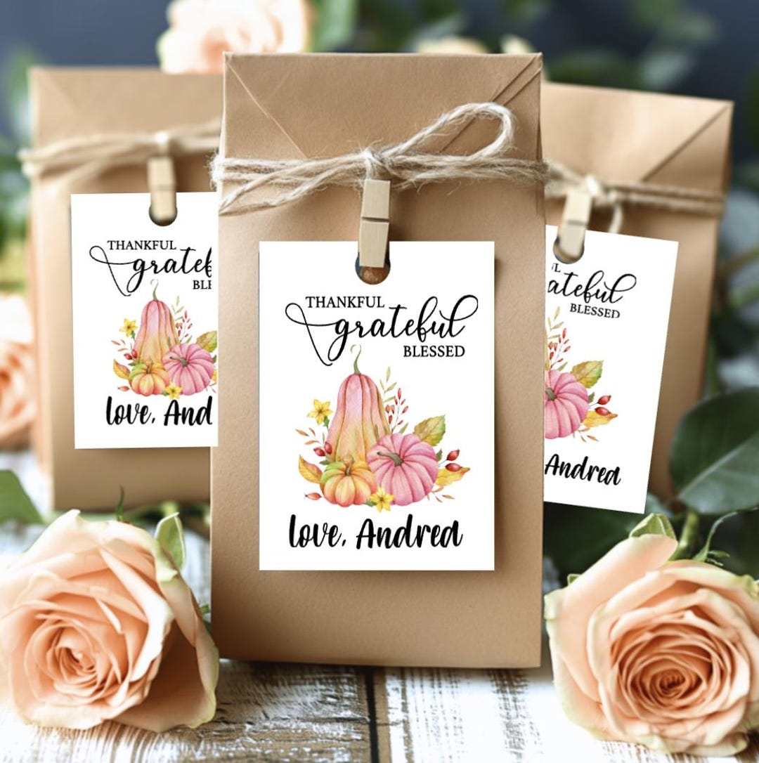 Printed Personalized Autumn Tags,thankful, Grateful and Blessed ...