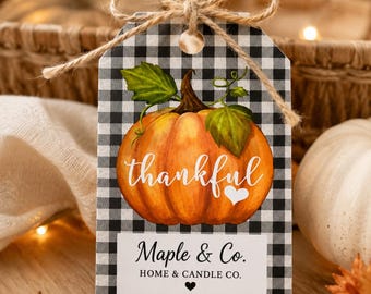 Personalized Fall Gift Tags, Thankful Pumpkin, Set of 8