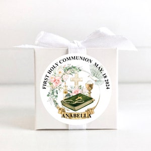 Personalized First Communion Favor Stickers, Christening Goodie Bag Labels